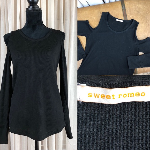 Sweet Romeo Sweaters - Sweet Romeo black cold shoulder sweater